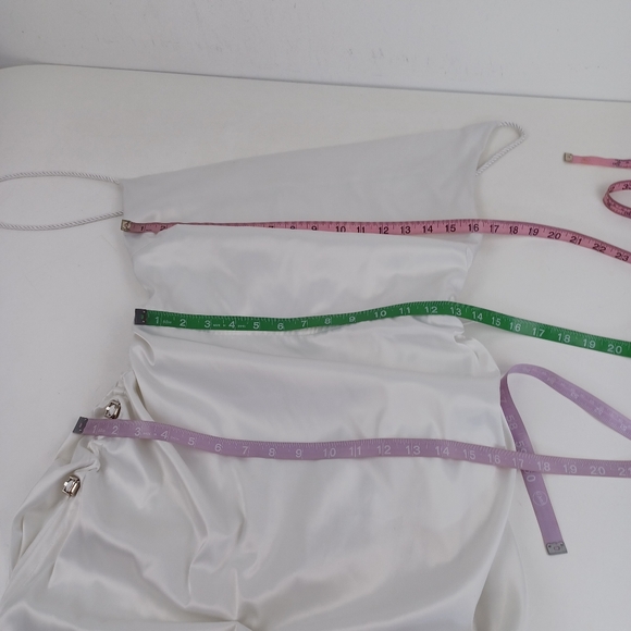 Maniere De Voir Satin Ruched Mini Dress Size 12 Women Sleeveless In White - Picture 14 of 16